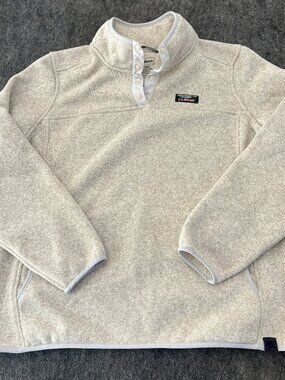 L.L.Bean Women's Sweater Fleece Quarter Snap Pullover light gray/white Womens 1X